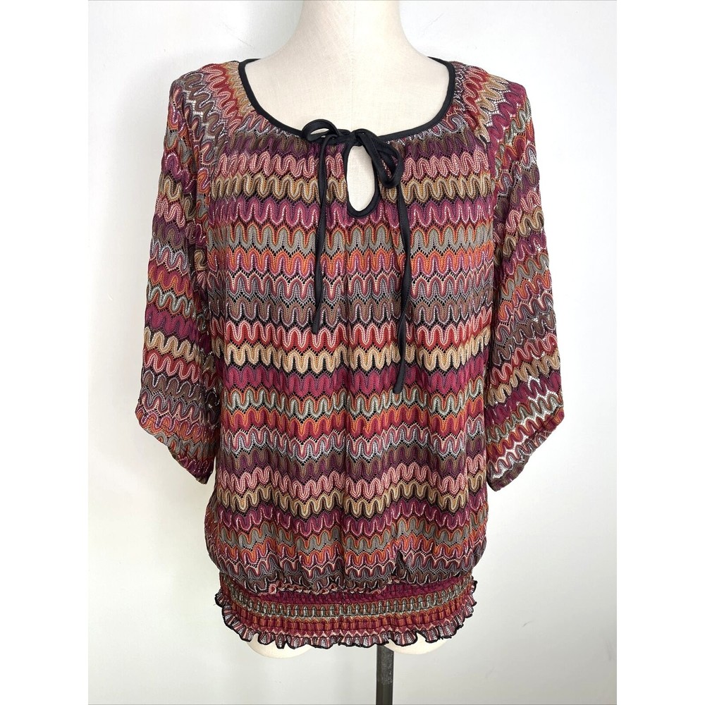Roz & Ali Top Womens Plus Size 1X Striped Blouse 3/4 Sleeve Stretch